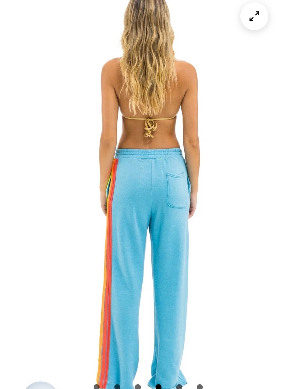 Aviator Nation Sky Blue Wide-Leg Track Pants with Rainbow Side Stripes
